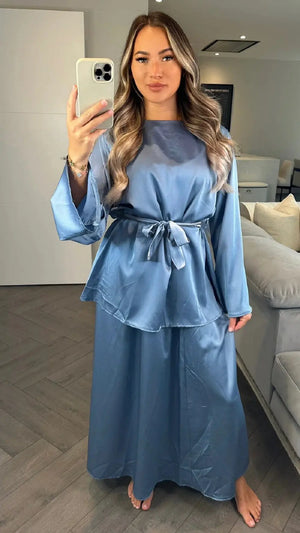 Satin Maxi Skirt Co-ord Set - HUSNA De La Creme
