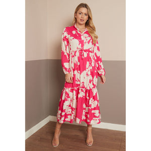 Floral Belted Midi Shirt Dress