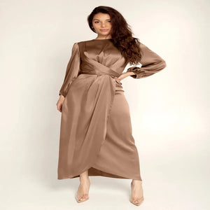 Tie Front Wrap Puff Sleeve Abaya Maxi Dress De La Creme