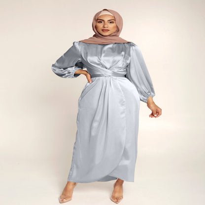 Tie Front Wrap Puff Sleeve Abaya Maxi Dress