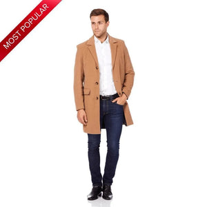 De La Creme MAN - Men's Single Breasted Wool Mix Overcoat