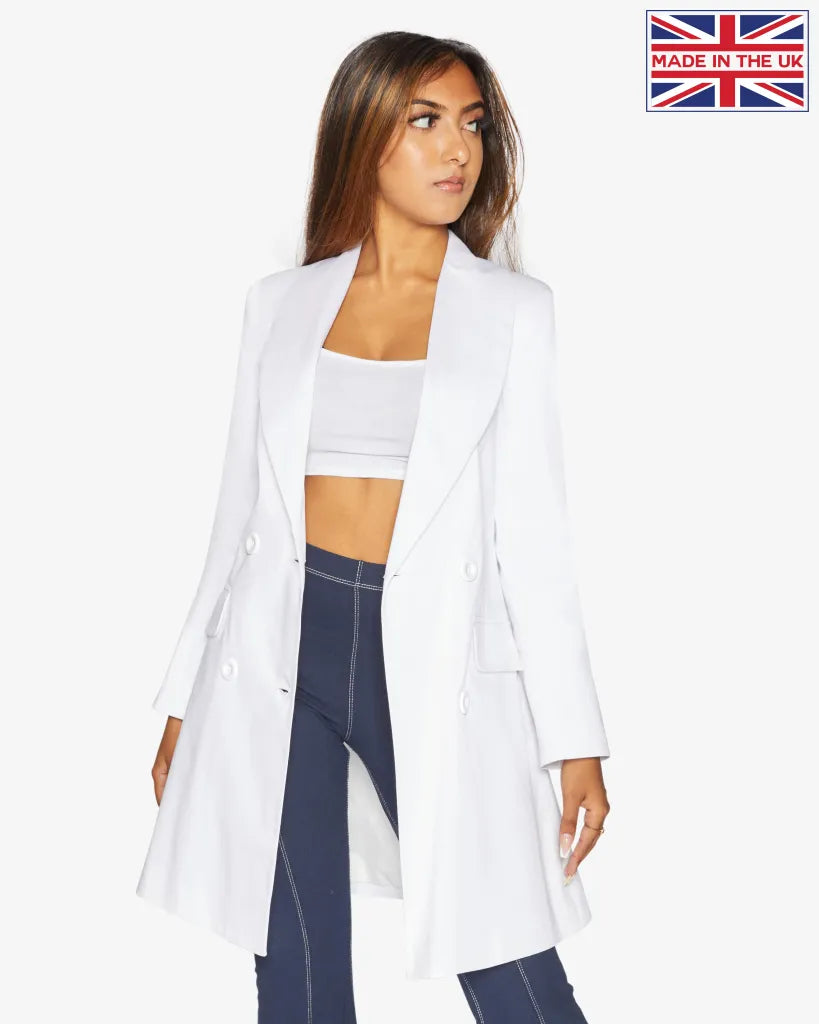 De La Creme Womens Double Breasted Longline Blazer