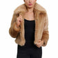 De La Creme - Womens Faux Fur Cropped Aviator Bomber