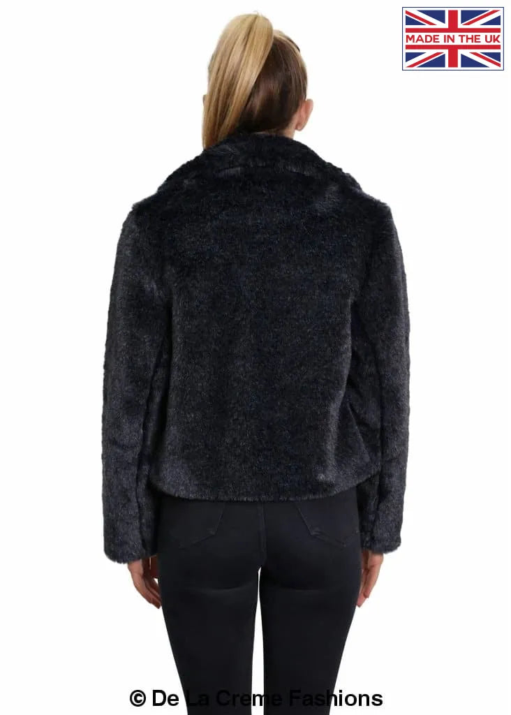 De La Creme - Womens Faux Fur Cropped Aviator Bomber