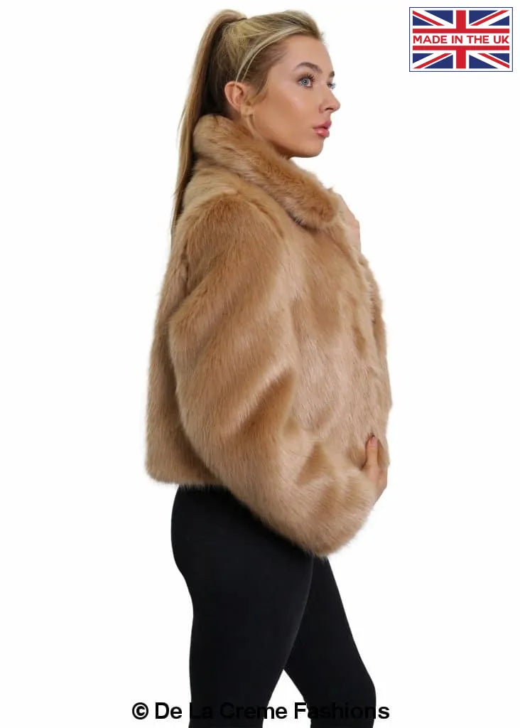 De La Creme - Womens Faux Fur Cropped Aviator Bomber