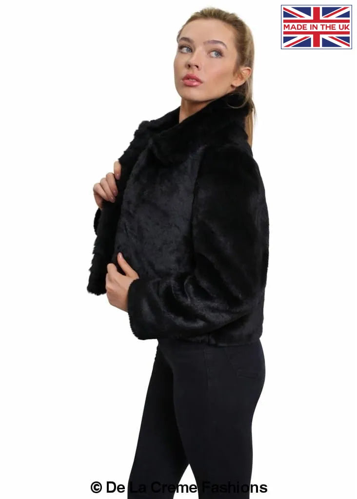 De La Creme - Womens Faux Fur Cropped Aviator Bomber