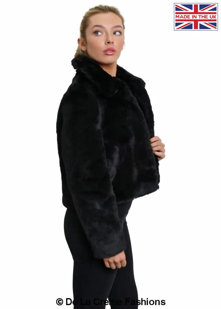 De La Creme - Womens Faux Fur Cropped Aviator Bomber