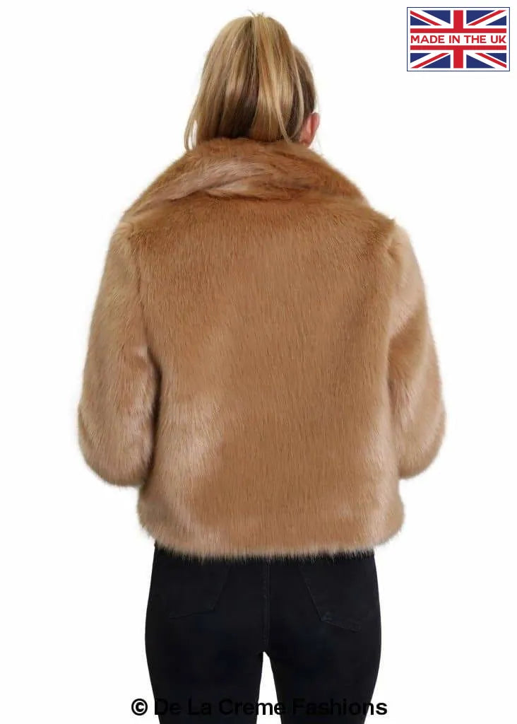 De La Creme - Womens Faux Fur Cropped Aviator Bomber