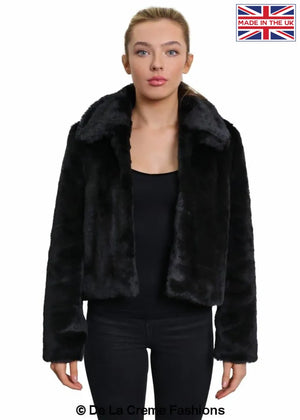 De La Creme - Womens Faux Fur Cropped Aviator Bomber