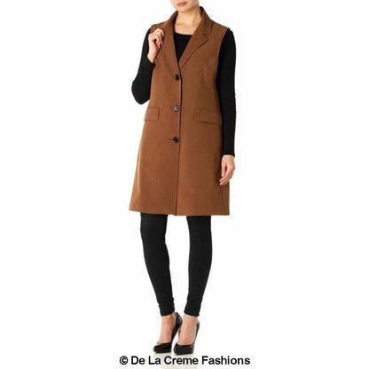 De La Creme - Womens Spring/Summer Sleeveless Hip Length Blazer Coat