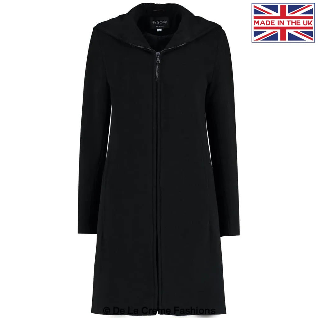 De La Creme - Women's Wool Blend Hooded Zip Coat