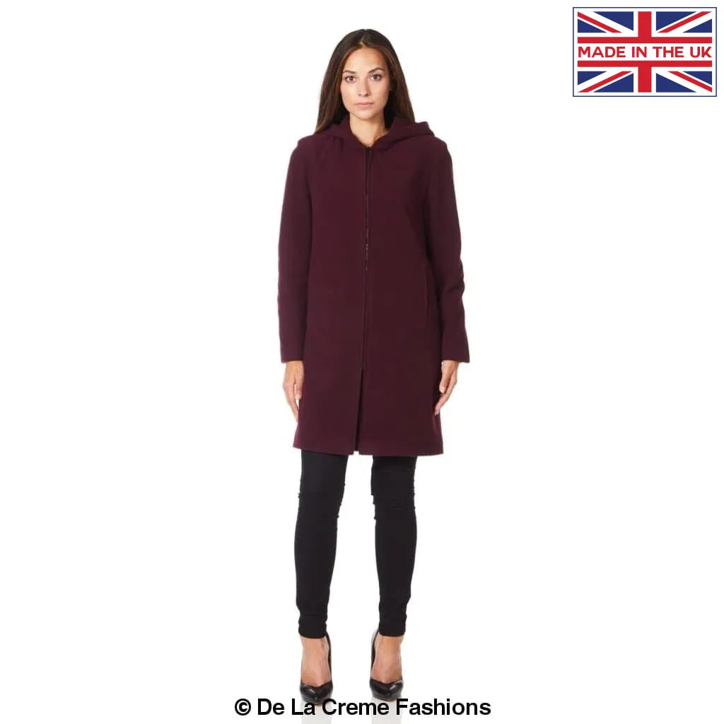 De La Creme - Women's Wool Blend Hooded Zip Coat