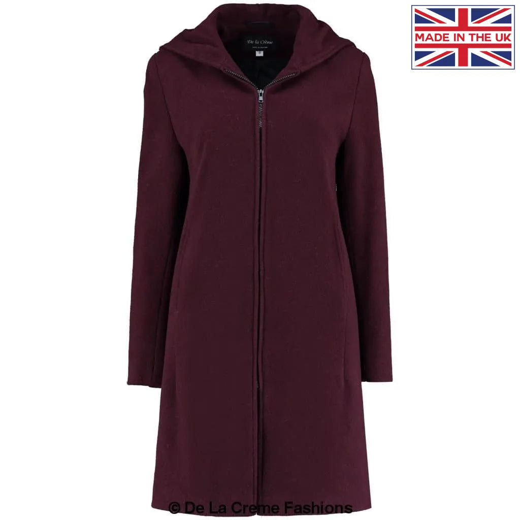 De La Creme - Women's Wool Blend Hooded Zip Coat