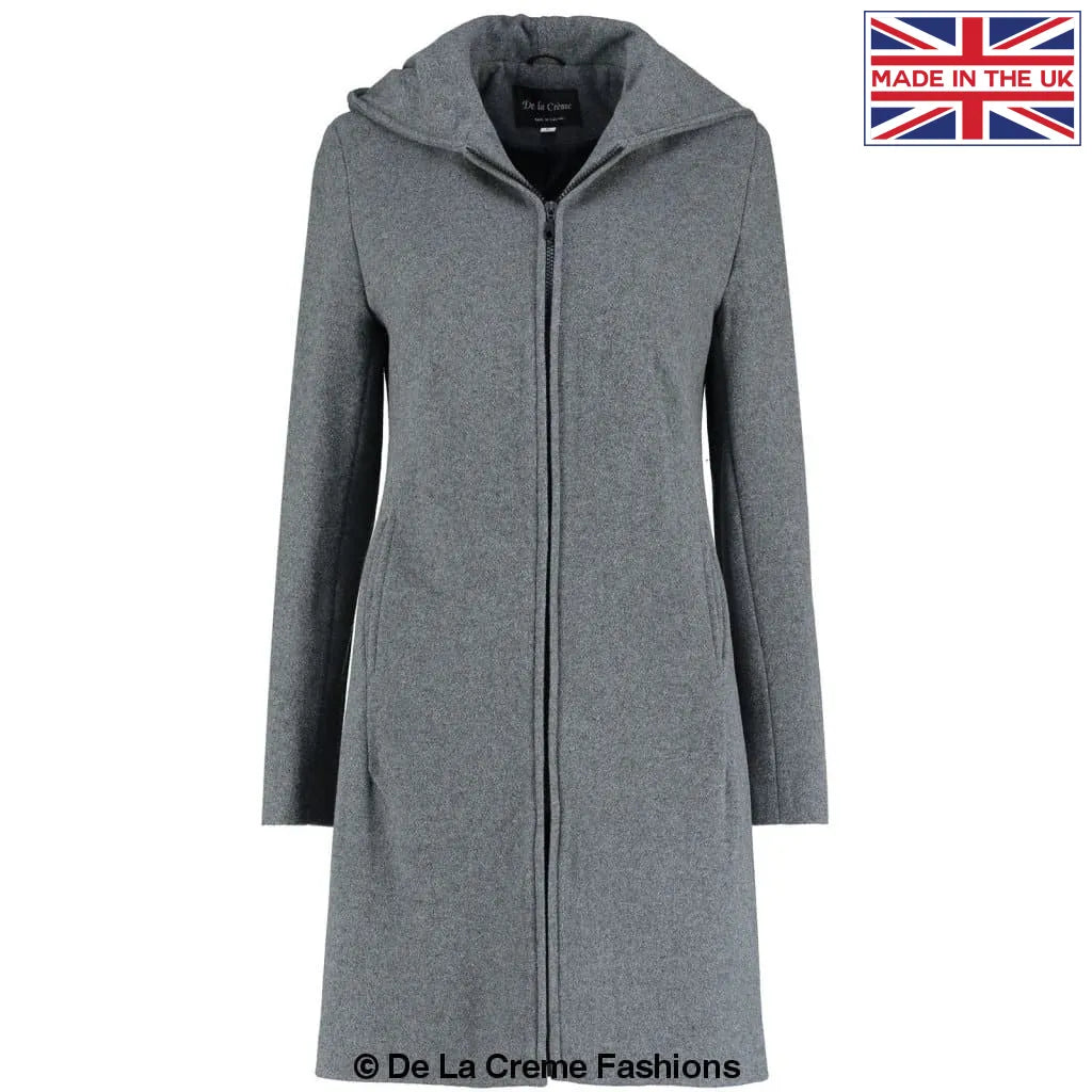 De La Creme - Women's Wool Blend Hooded Zip Coat