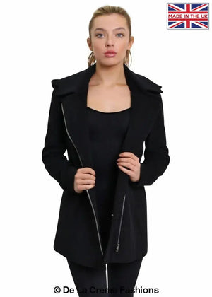 De La Creme - Women's Wool Blend Zip Up Hooded Coat