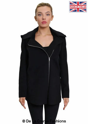 De La Creme - Women's Wool Blend Zip Up Hooded Coat