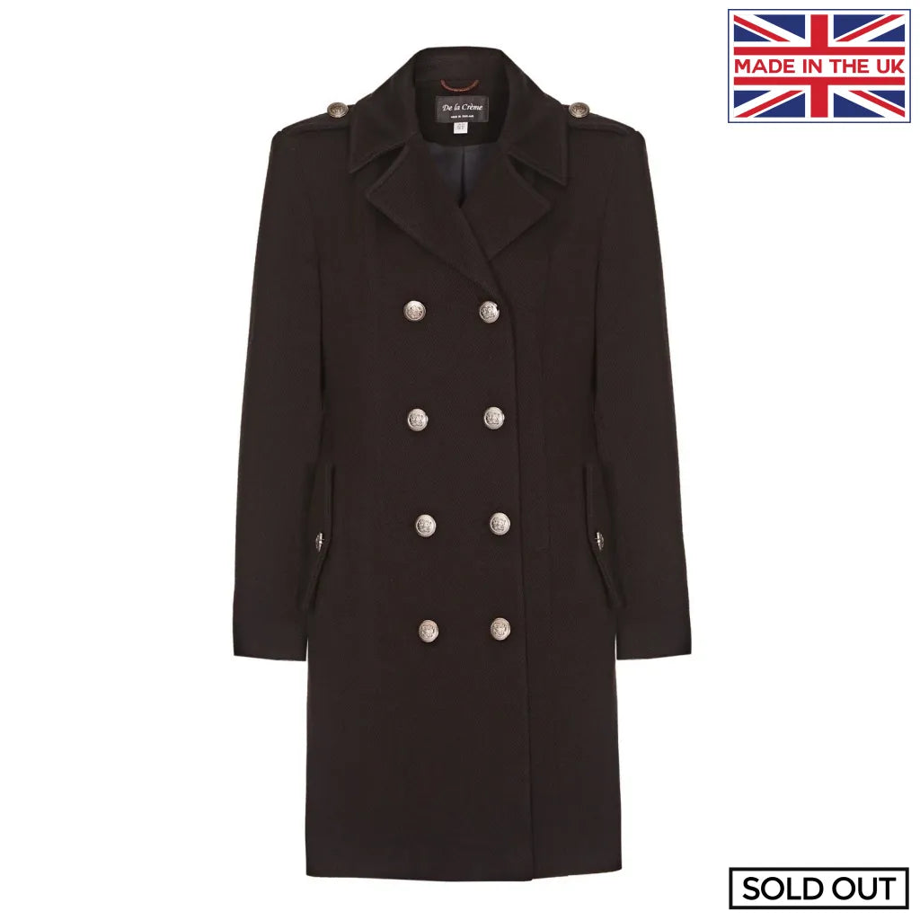 De La Creme Womens Double Breasted Twill Military Coat