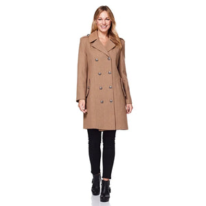 De La Creme Womens Double Breasted Twill Military Coat