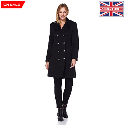 De La Creme Womens Double Breasted Twill Military Coat