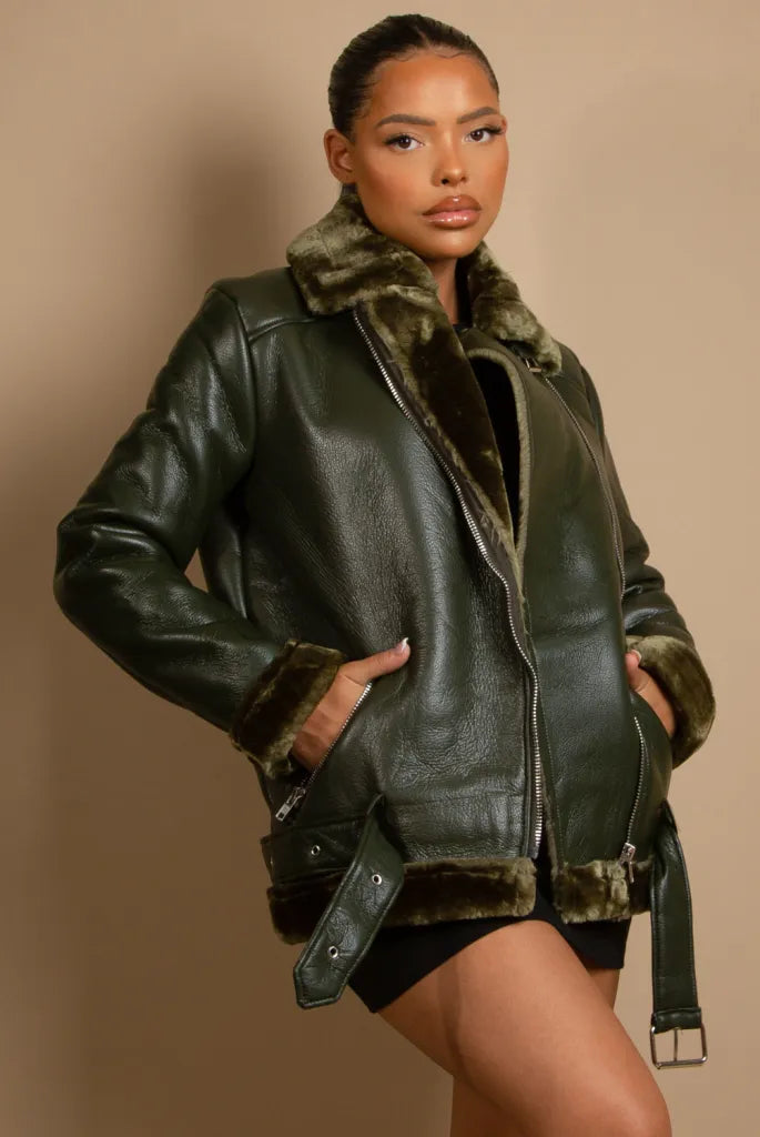 Faux Fur Collar Aviator Jacket (11729) Coats & Jackets