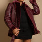 Faux Fur Collar Aviator Jacket (11729) Wine / Small Coats & Jackets