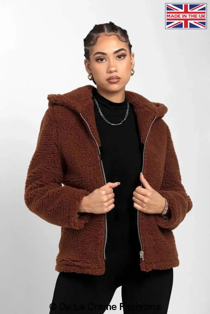 Ladies teddy coat with hood shop