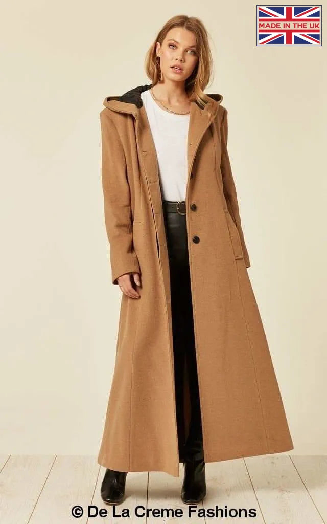 De La Creme - Womens Oversized Wool Blend Hooded Full Length Coat