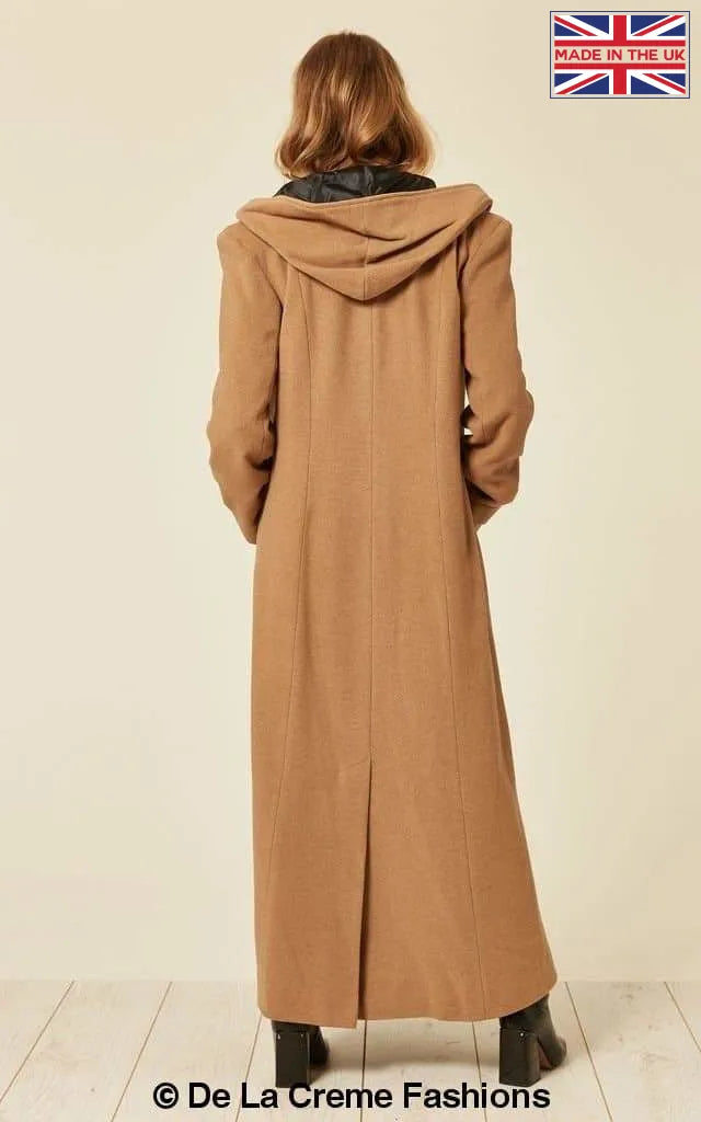De La Creme - Womens Oversized Wool Blend Hooded Full Length Coat