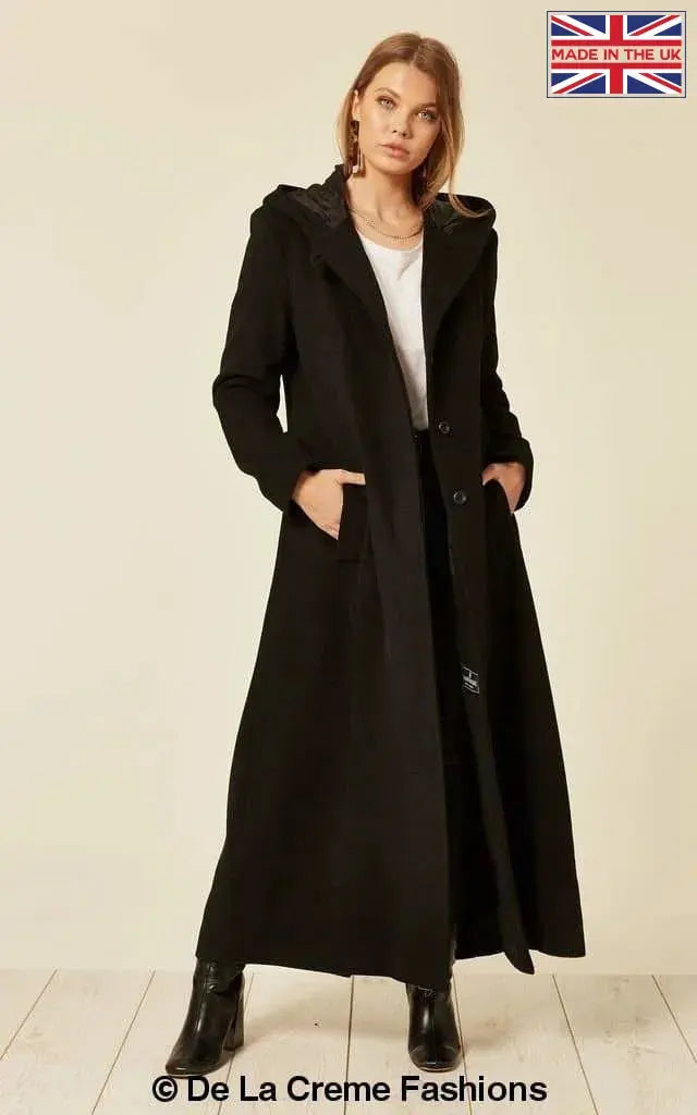 Long wool hooded coat sale