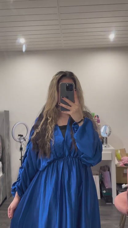 Satin Ruched Arm Maxi Dress