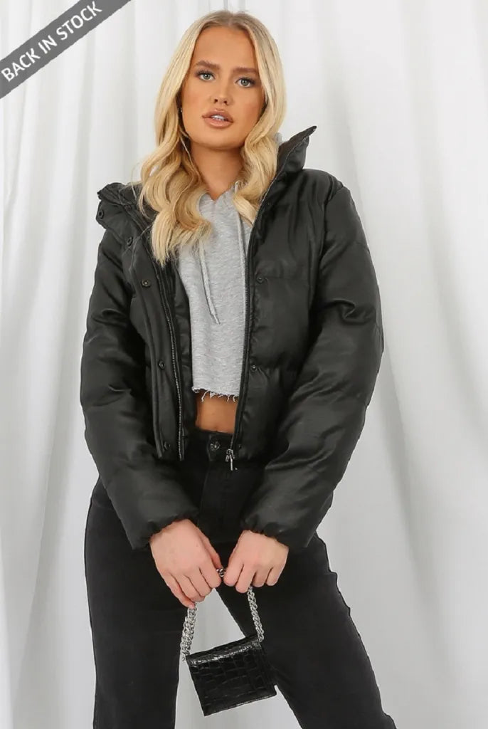 Pu Boxy Puffer Jacket Black / Small