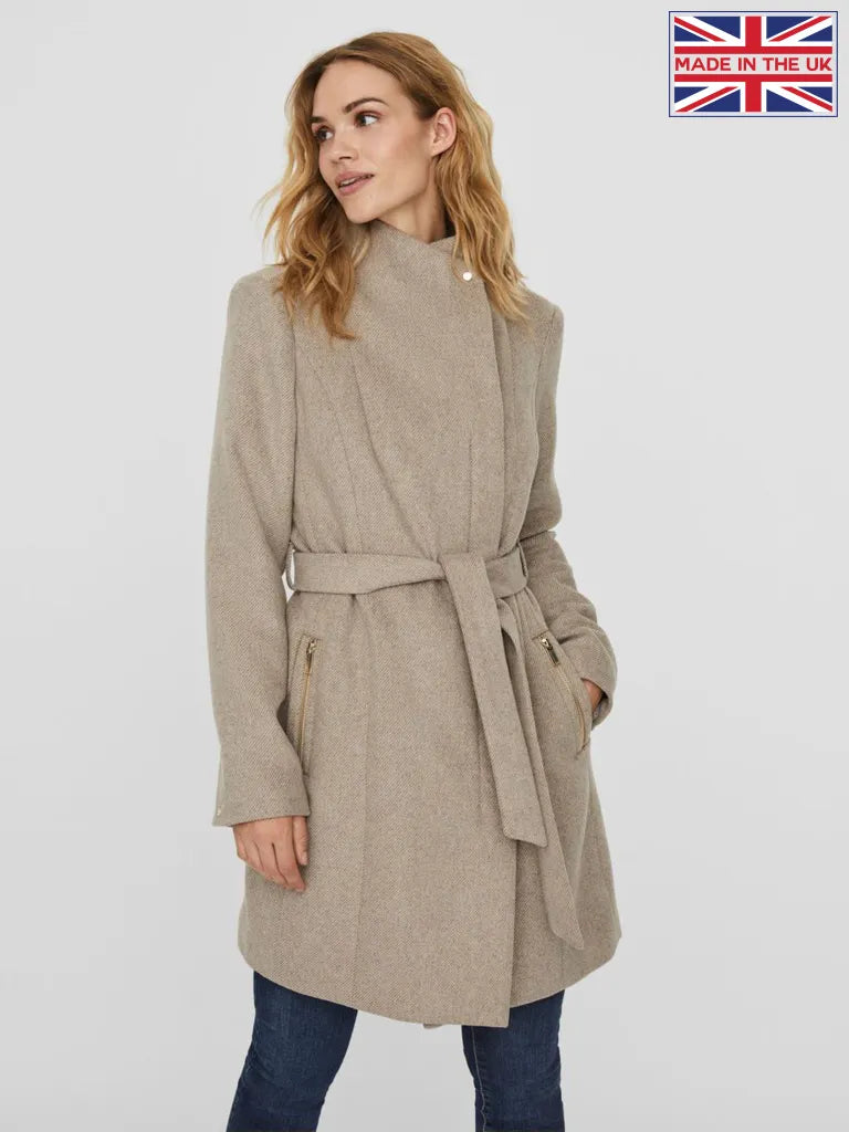 Recycled Wool Blend Belted Winter Coat Coats & Jackets