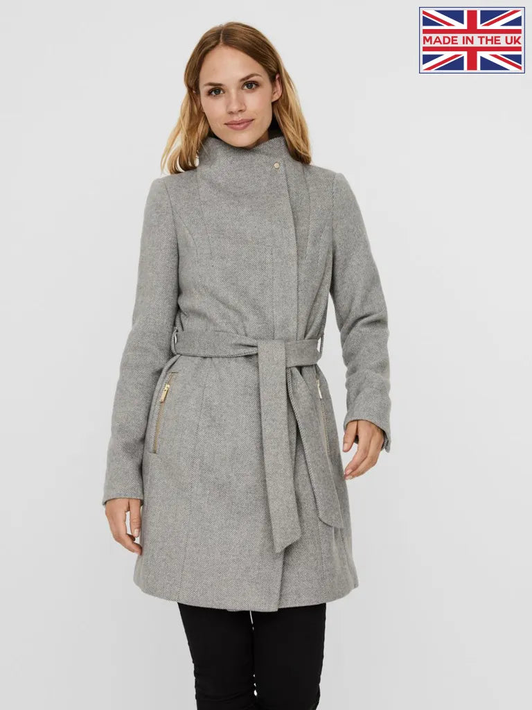 Recycled Wool Blend Belted Winter Coat Coats & Jackets