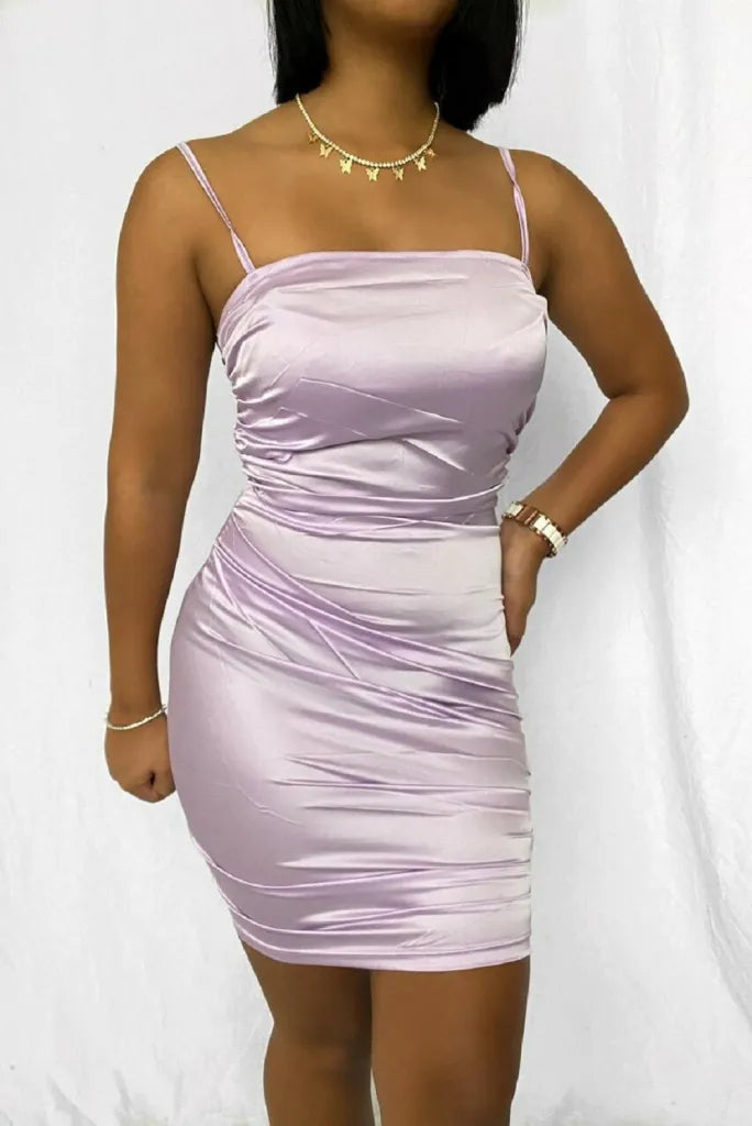 Ruched Satin Mini Dress (Ed1587)