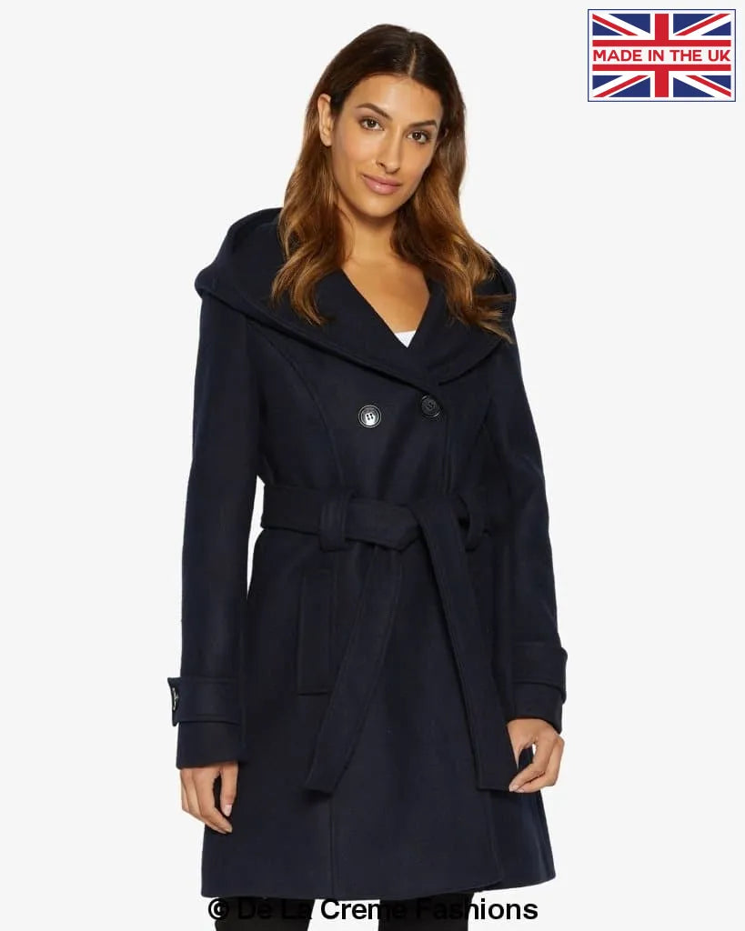 De La Creme - Women's Double Breasted Belted Hooded Coat