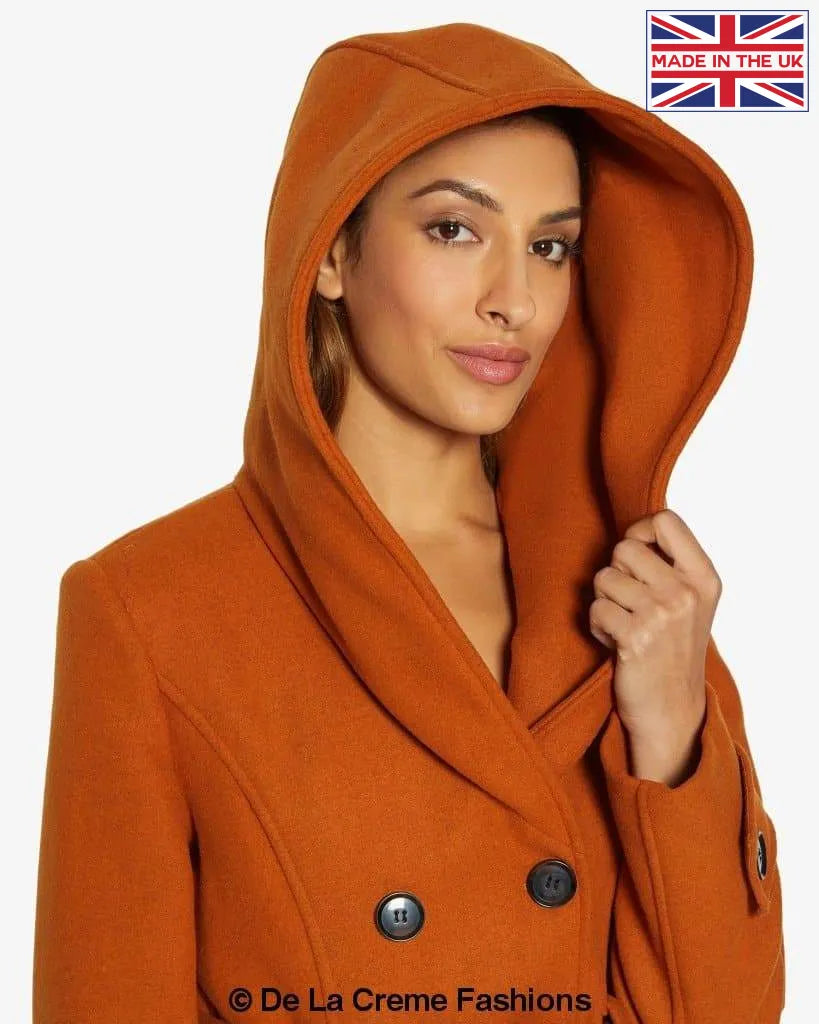 De La Creme - Women's Double Breasted Belted Hooded Coat