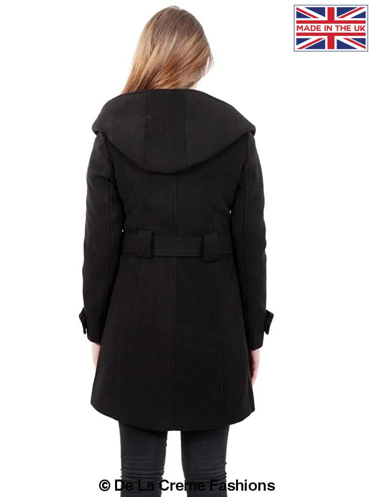 De La Creme - Women's Double Breasted Belted Hooded Coat