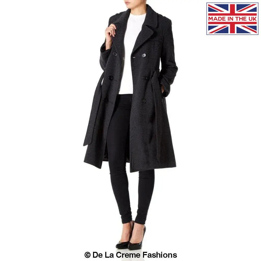 Black wool military coat shop