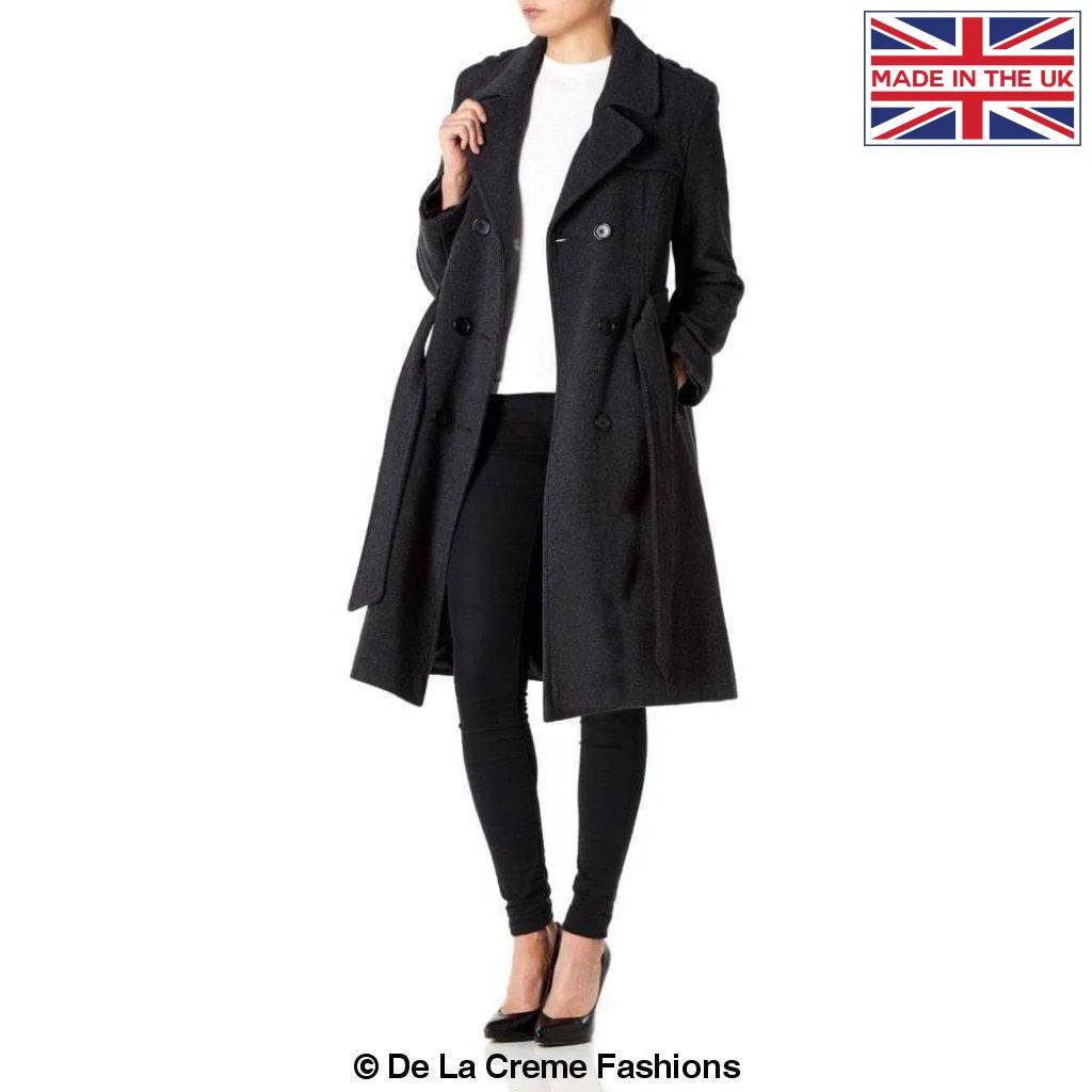 De La Creme - Womens Wool & Cashmere Blend Military Coat