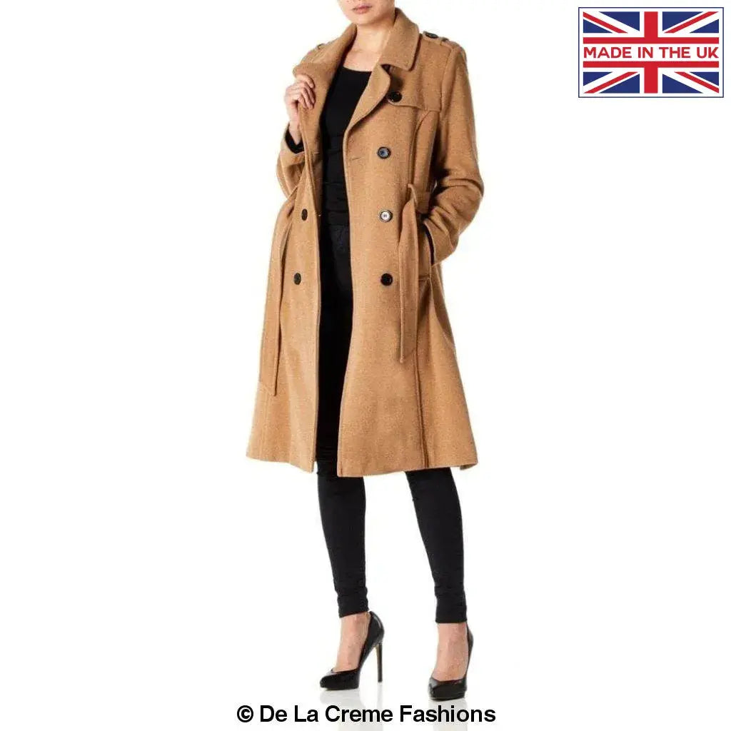 De La Creme Womens Wool and Cashmere Blend Military Coat