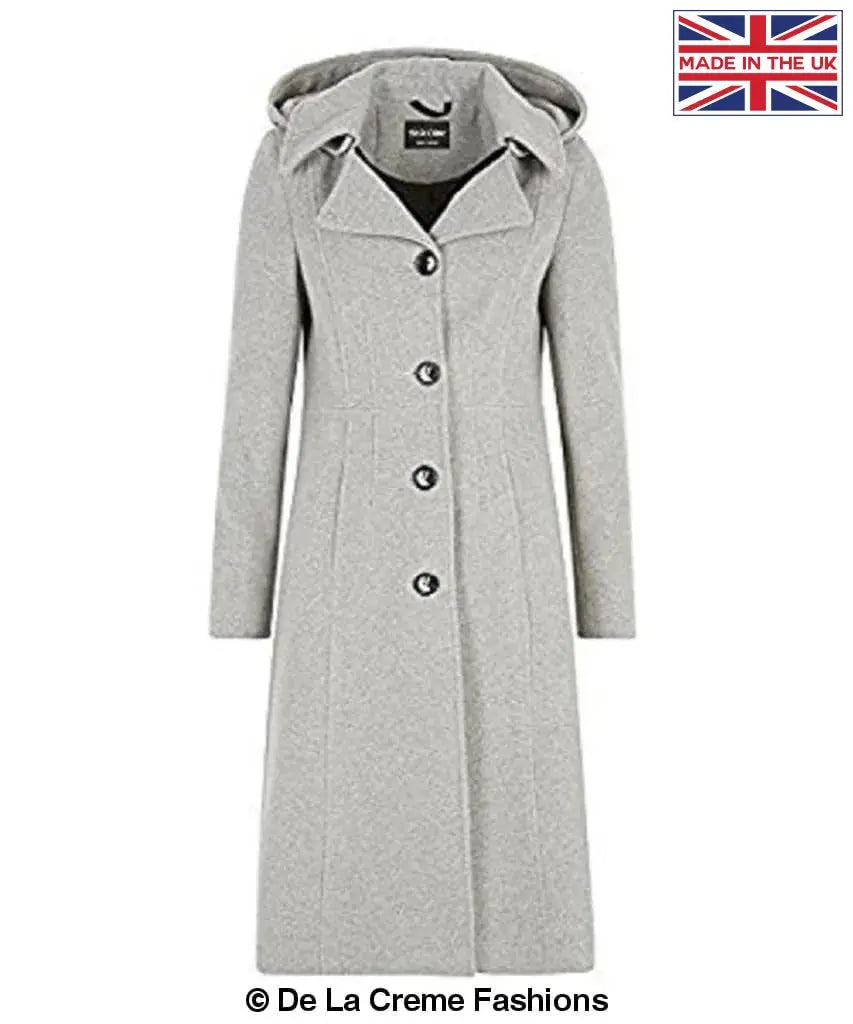 De La Creme Womens Wool Blend Hooded Mid Length Coat