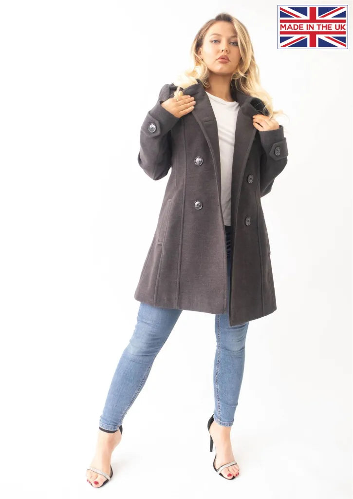 Wool Feel Double Breasted Hooded Coat