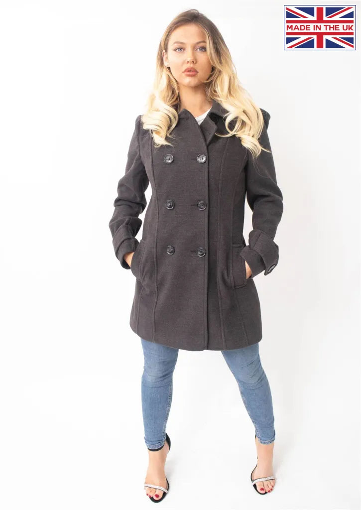 Wool Feel Double Breasted Hooded Coat