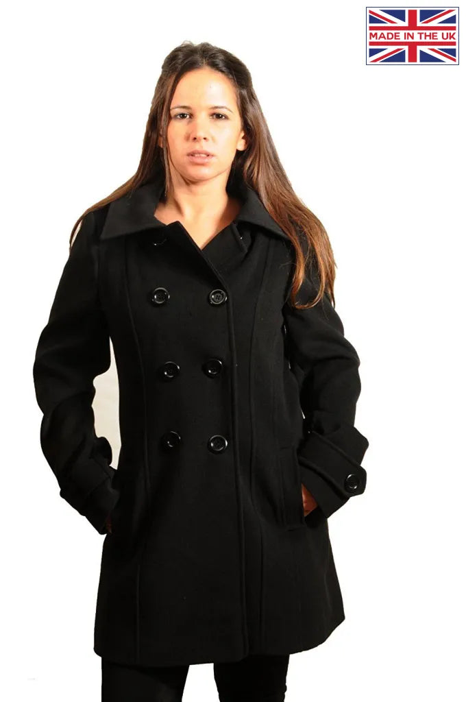 De La Creme Womens Wool Feel Double Breasted Hooded Coat