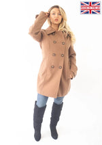 Wool Feel Double Breasted Hooded Coat Camel / Uk 8/eu 36/us 4