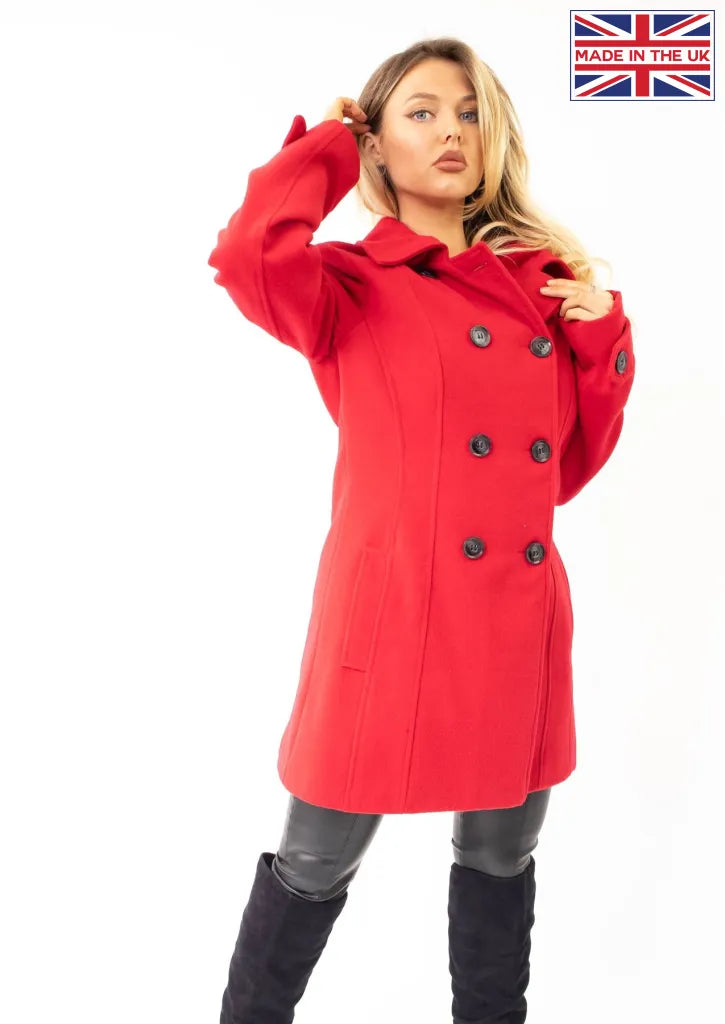 Wool Feel Double Breasted Hooded Coat Red / Uk 18/eu 46/us 14