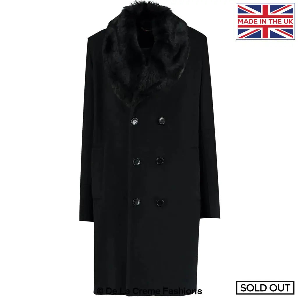 De La Creme MAN Mens Wool Mix Overcoat With Faux Fur Collar