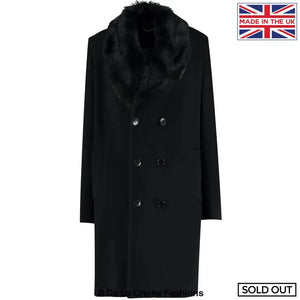 De La Creme MAN - Wool Mix Overcoat With Faux Fur Collar