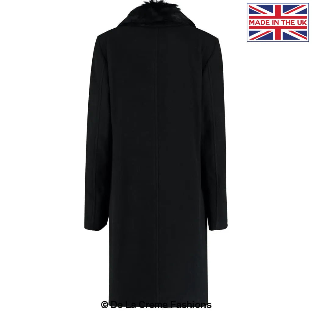 De La Creme MAN - Wool Mix Overcoat With Faux Fur Collar