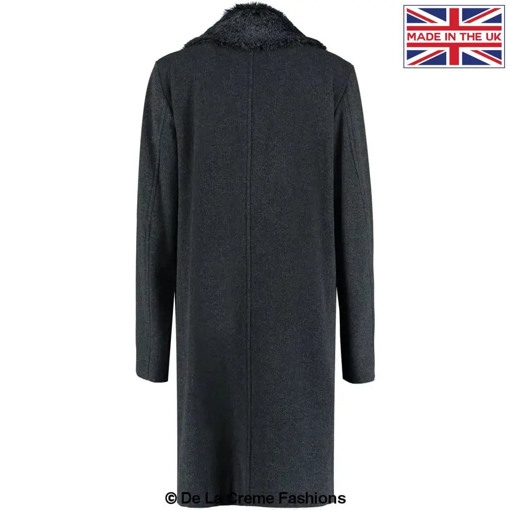 De La Creme MAN Mens Wool Mix Overcoat With Faux Fur Collar